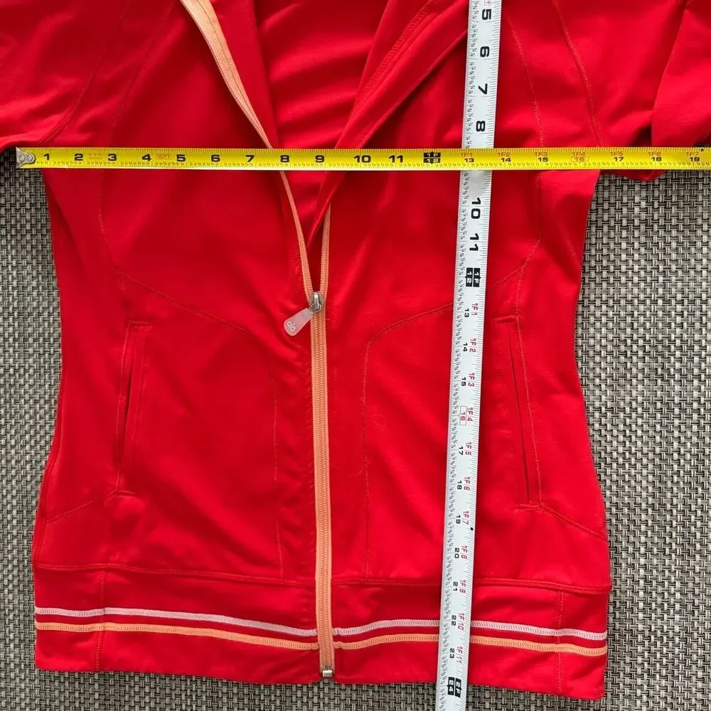 ALO YOGA COOLFIT Full Zip Stand Collar Stripe Detailed Nylon Track Jacket S Red
